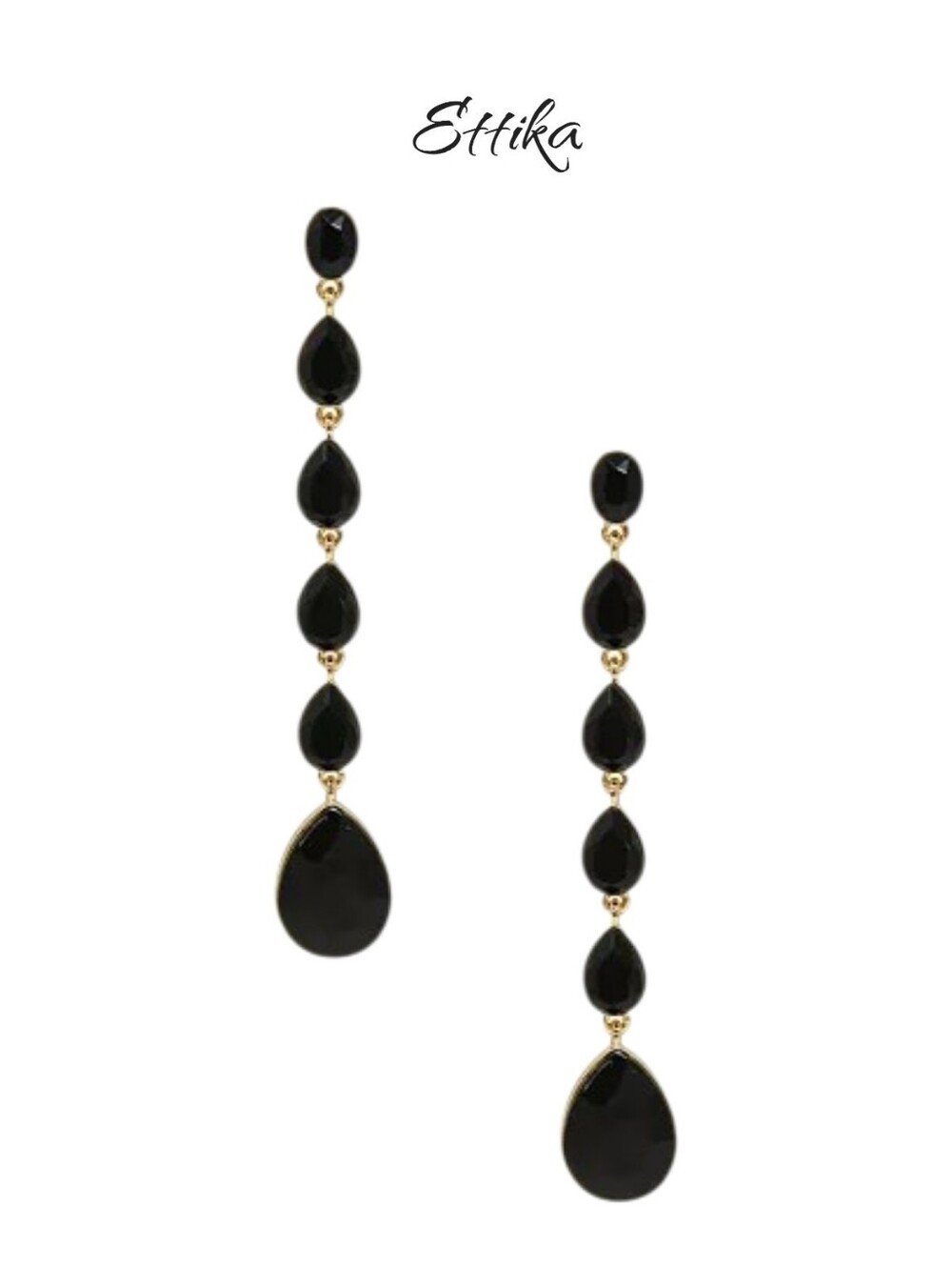 ettika Black Multi Teardrop Gold-Accent Drop Earrings